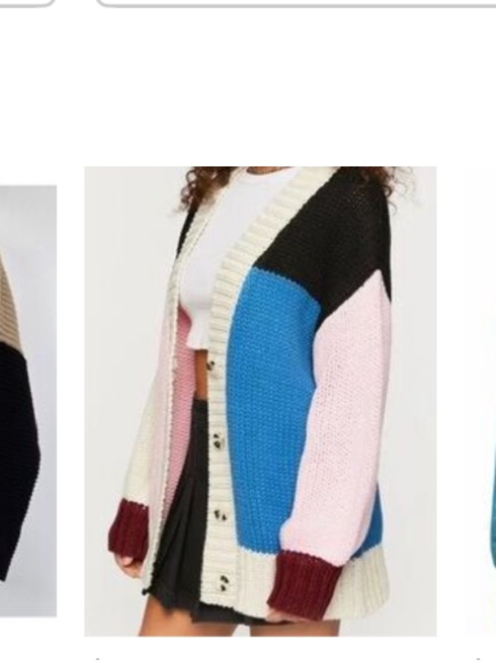 Forever 21 Colorblock‎ Button-Up Cardigan in Pink, Blue, Cream, Black